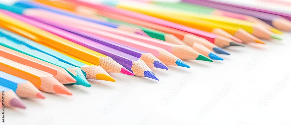 Fototapeta premium Colorful Pencils Arranged in a Row on White Background