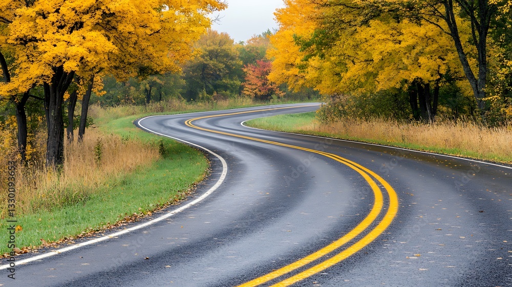 Fototapeta premium Winding road in autumn season with vibrant foliage