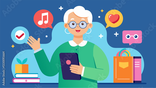 A retired teacher uses her TikTok account to educate and entertain followers with lessons on history and cultural traditions proving that learning has no age limit.. Vector illustration