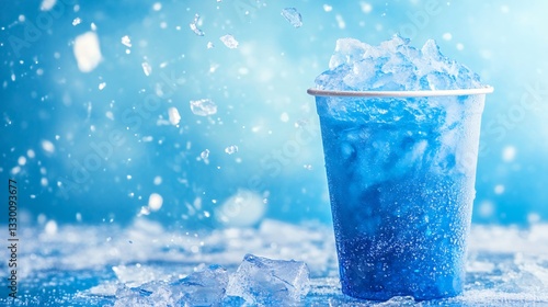 Refreshing Blue Slush Drink with Crushed Ice and Splashing Effect