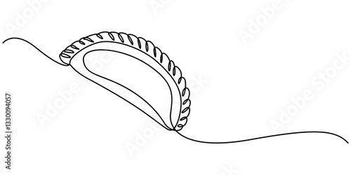 delicious gujiya continuous one line drawing, Indian Sweet (Gujia) Icon In Stroke Style, russian dish dumplings food illustration, hand drawn russian cuisine illustration, on white background minimall