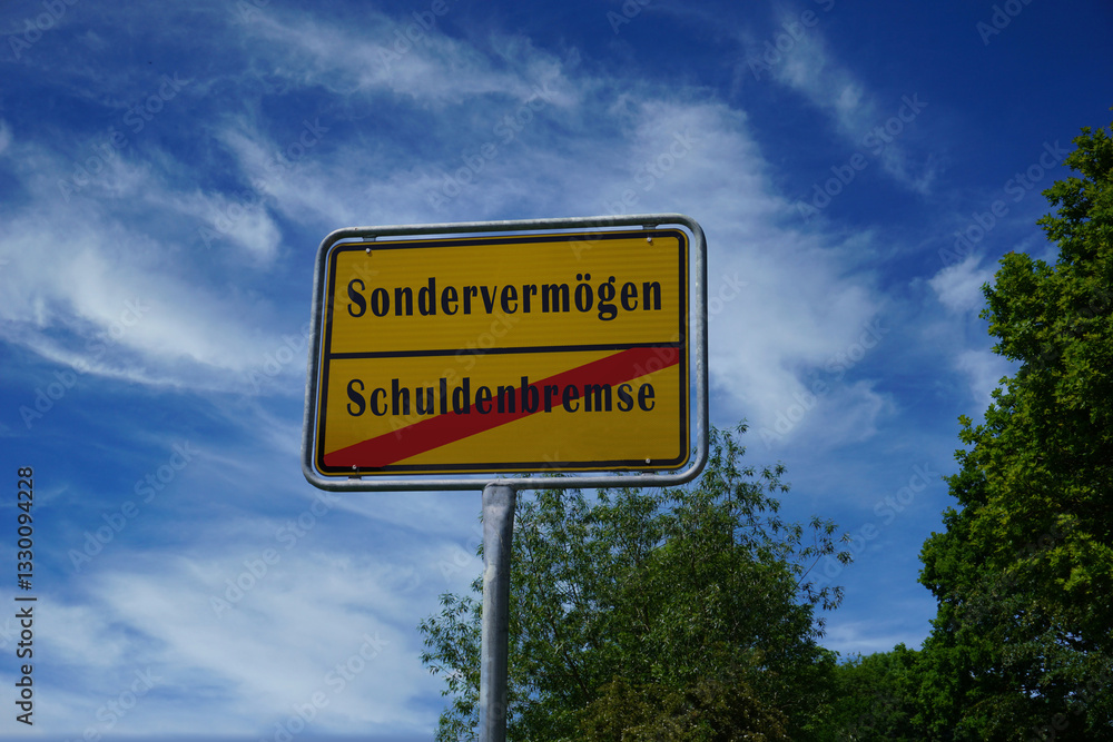 Fototapeta premium Schild mit der Aufschrift Schuldenbremse und Sondervermögen 