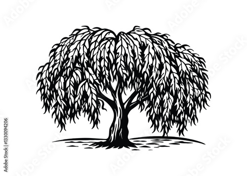 Silhouette of Willow Tree isolated on a white background