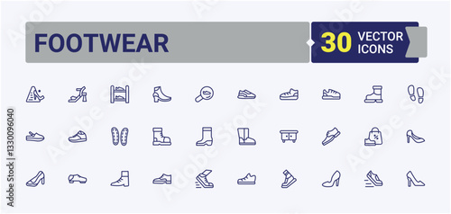 Footwear minimal icon set. Containing heel, fashion, wear, foot. Shoe icon collection. Line icon with editable stroke. Signs for web and mobile app.