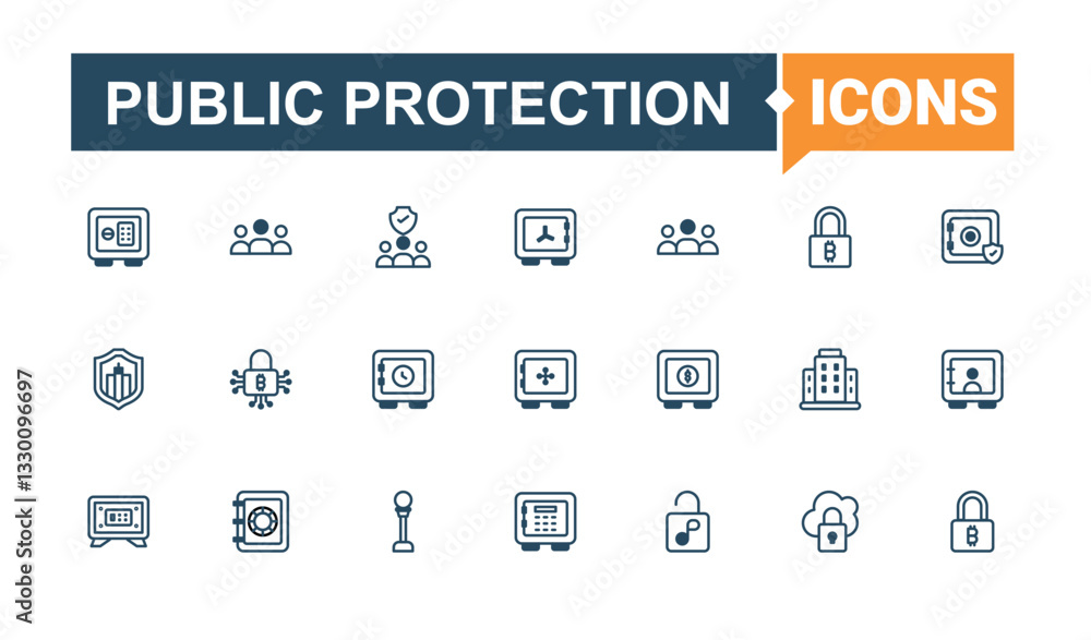 Public Protection line icons. Included family, public, people, set, at, security and more. Public Safety modern icons set. Icon design. Modern vector UI symbol. Public Protection line icons. Included family, public, people, set, at, security and more. Public Safety modern icons set. Icon design. Modern vector UI symbol.