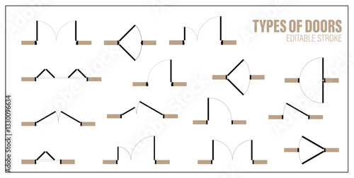 Architectural elements Door top view for floor plan. Vector set for scheme of apartments. Kit of icons for interior project. Construction graphic design symbol for blueprint view above