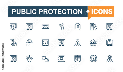 Public Protection line icons. Included family, public, people, set, at, security and more. Public Safety modern icons set. Icon design. Modern vector UI symbol.