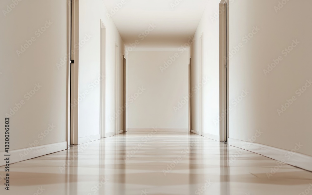 Fototapeta premium Empty Beige Corridor With Marble Floor and White Walls