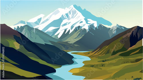 Denali National Park in Isometric Style .eps