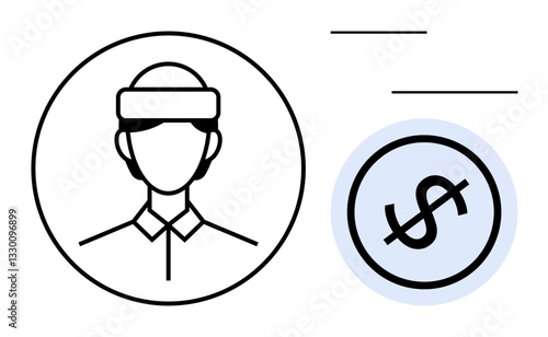 Profile of a person in uniform within a circle paired with a dollar sign, symbolizing employment, income, and financial transactions. Ideal for career, wages, economy, savings, labor employment