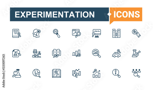 Experimentation line icons set. Contains related to magnifying, search, analysis, magnify, discovery and more. Research linear icon collection. Minimal line and solid icon collections.