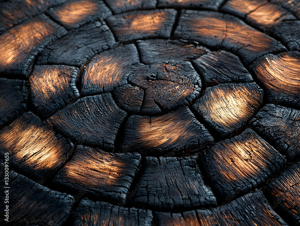 Circular charred wood design Circular charred wood design