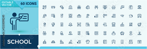 School icon set. Related to paint, student, graduation, learning, college, learn. Outline icon.   Solid line editable stroke. Vector line and solid icons.