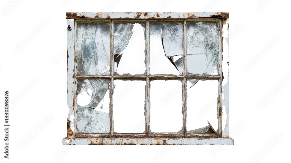 a broken window with broken glass Cutout and isolated and transparent background image