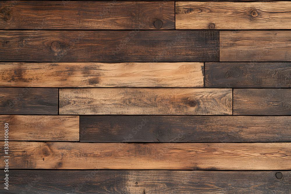 Naklejka premium Seamless hardwood floor pattern, dark walnut color, clean symmetrical wood grain, top view.