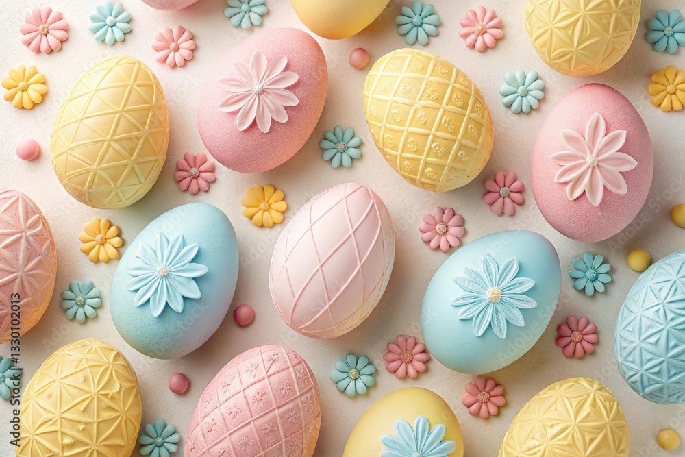 Colorful Easter Eggs Scattered Across a Festive Background With Flowers and Decorative Shapes Creating a Cheerful Setting Generative AI Colorful Easter Eggs Scattered Across a Festive Background With Flowers and Decorative Shapes Creating a Cheerful Setting Generative AI