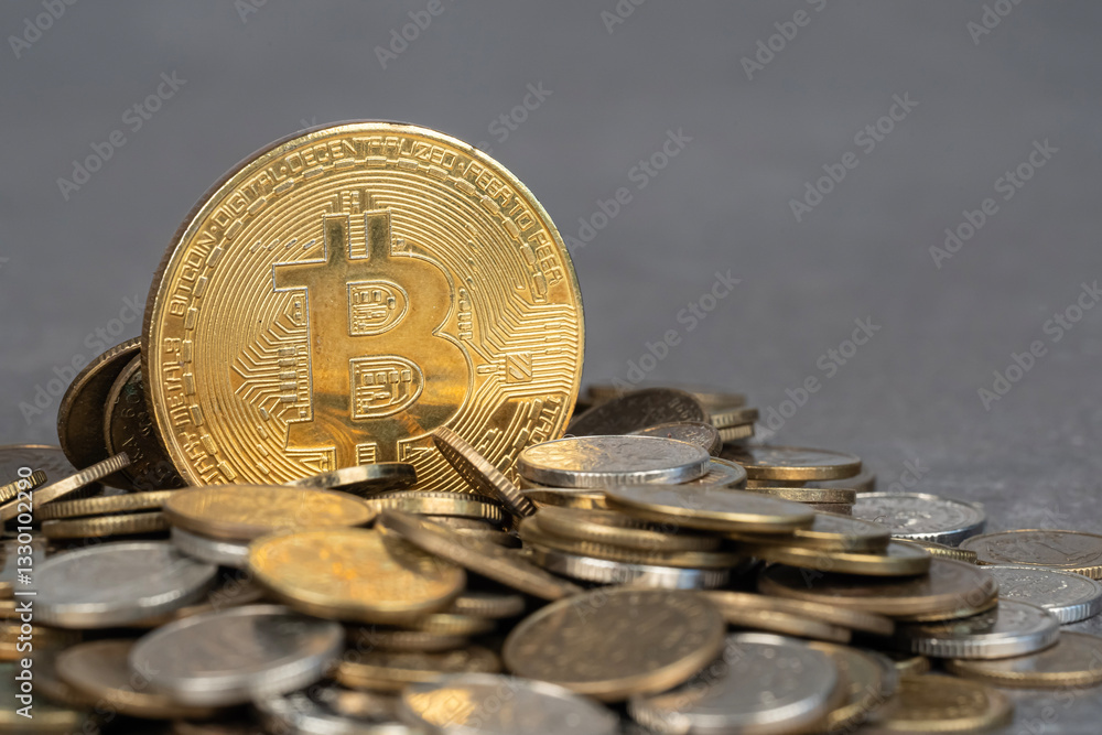 Koncepcja inwestowania, gromadzenia funduszy online bitcoin, transfer krypto waluty.