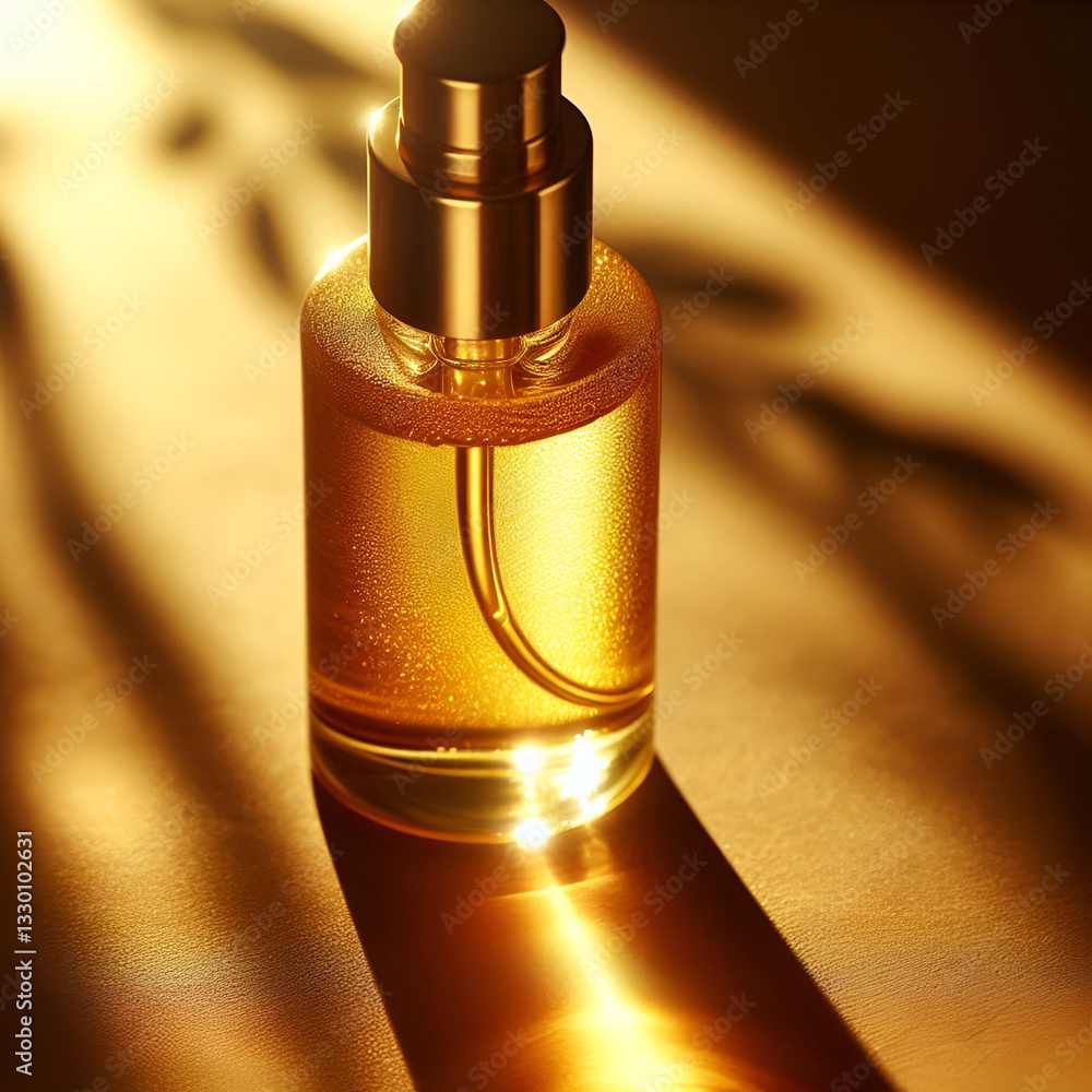 Naklejka premium Golden Perfume Bottle with Floral Elegance