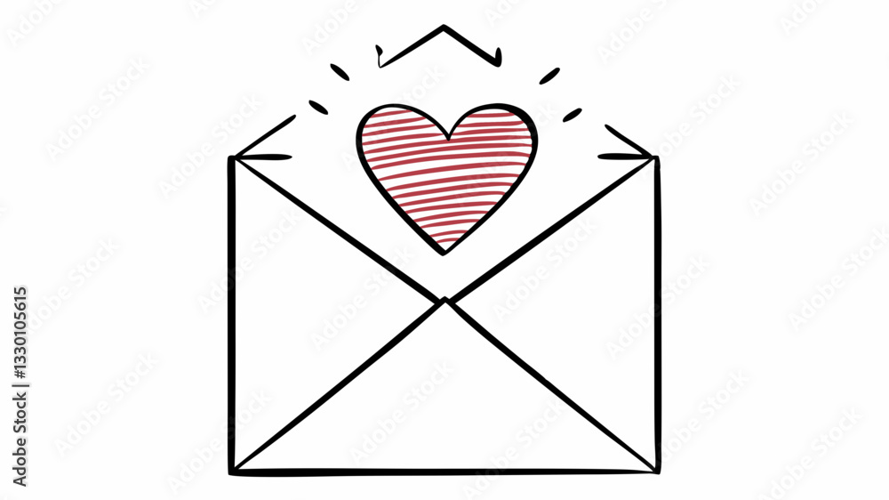 letter with heart email icon doodle illustration vector
