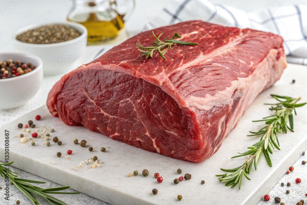 Fresh Boneless Beef Rump Displayed on Standard Scale Against a Clean White Background With Seasonings Generative AI Fresh Boneless Beef Rump Displayed on Standard Scale Against a Clean White Background With Seasonings Generative AI