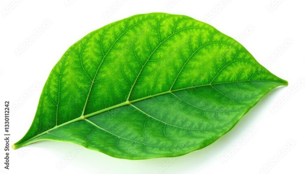 Obraz premium Large green leaf with veins isolated on white background, foliage, plant