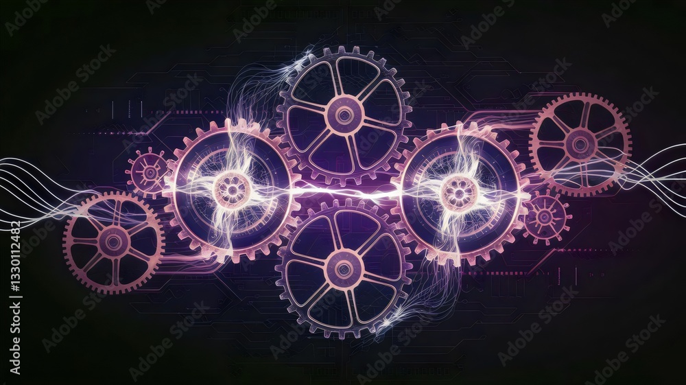 Digital illustration of cogwheels with glowing AI neural patterns – Ideal for AI technology, digital transformation, or robotics content. Digital illustration of cogwheels with glowing AI neural patterns – Ideal for AI technology, digital transformation, or robotics content.