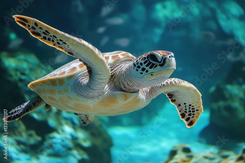 Marine Beauty: Swimming Turtle in Ocean Blue / sea turtle swimming in the sea