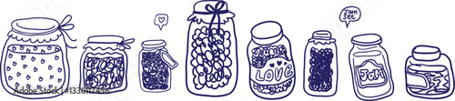 jam in jars set in hand drawn style in vector. Element for design advertisement mail posts poster print postcard banner menu decor backgrounds