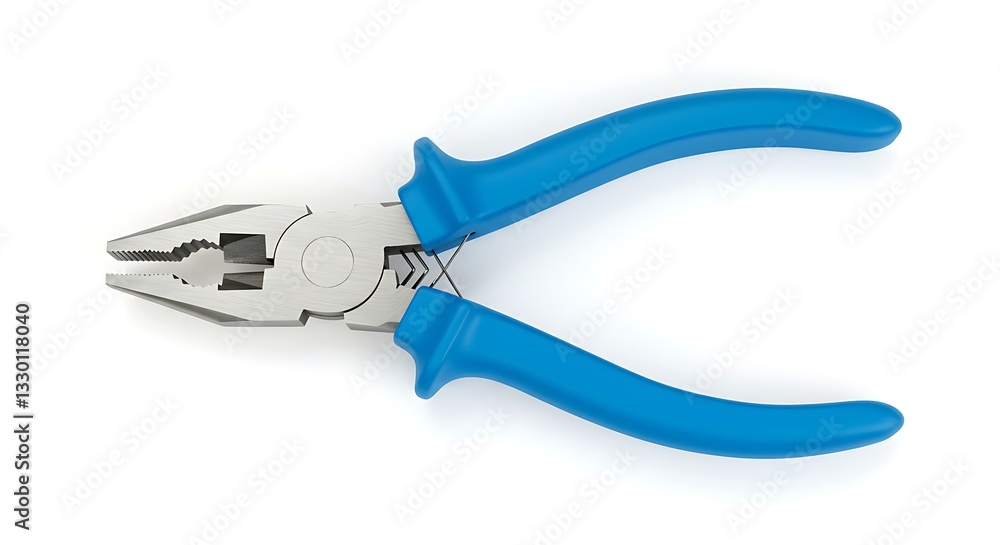 Obraz premium Close-up of Combination Pliers with Blue Handles on White Background