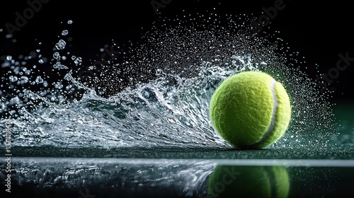 Tennis ball splashing in water
