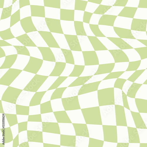 Seamless green checkerboard pattern. Repeating distorted checkered texture.