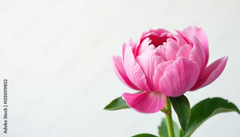 Fototapeta premium Single peony on a white background with soft light, light, delicate