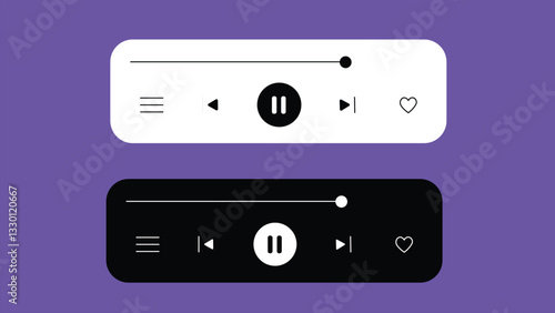 Multimedia buttons. Set of play buttons. Cartoon icons Play, pause, forward, skip and stop. Vector clipart isolated on white background.