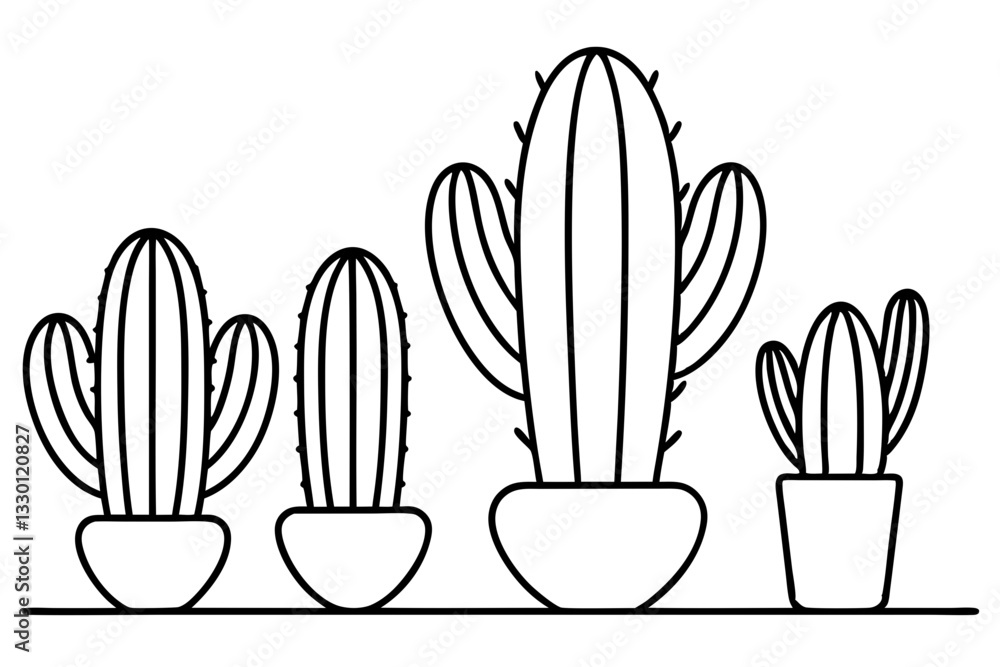 Fototapeta premium cactus set line art silhouette vector illustration