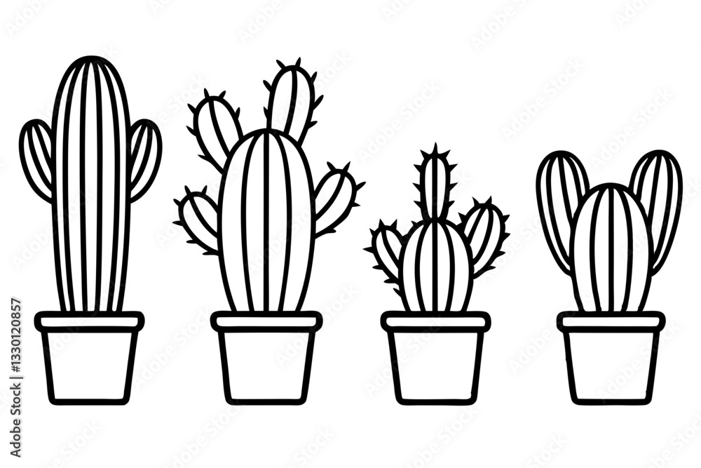 Fototapeta premium cactus set line art silhouette vector illustration