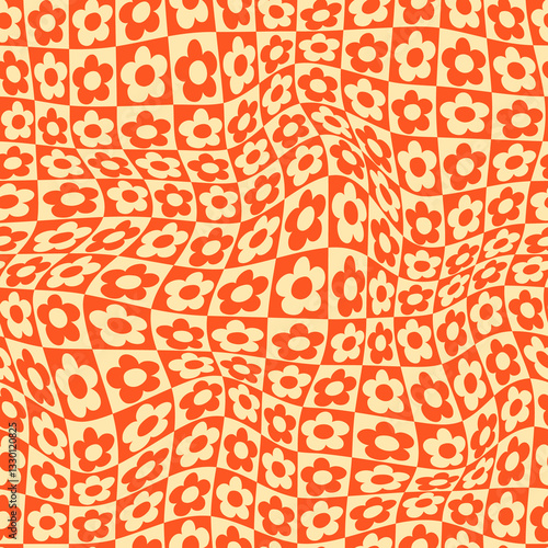 Warped checkered daisy pattern. seamless pattern