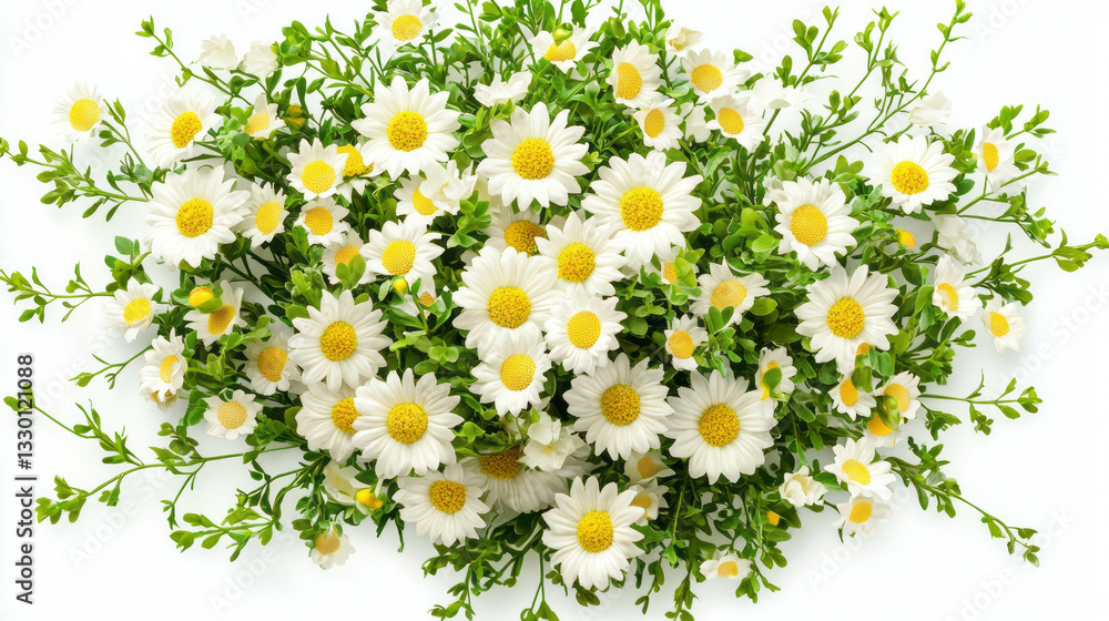 Fototapeta premium Beautiful arrangement of white daisies and lush greenery for floral decoration and home design