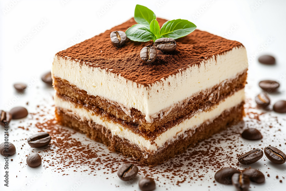 Delicious Creamy Dessert with Coffee Beans and Cocoa Powder Layers with Mint Delicious Creamy Dessert with Coffee Beans and Cocoa Powder Layers with Mint