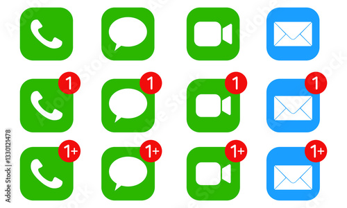 Phone, Messages, Facetime, Mail icons. with new message notifications. Flat vector illustration design.