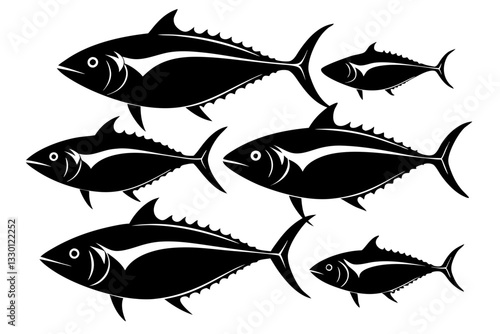 tuna fish set line art silhouette vector illustration