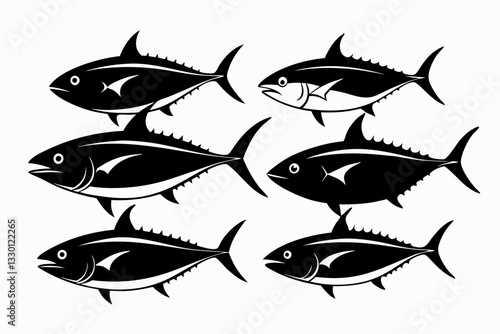 tuna fish set line art silhouette vector illustration