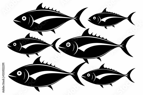 tuna fish set line art silhouette vector illustration