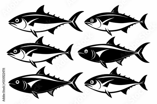 tuna fish set line art silhouette vector illustration