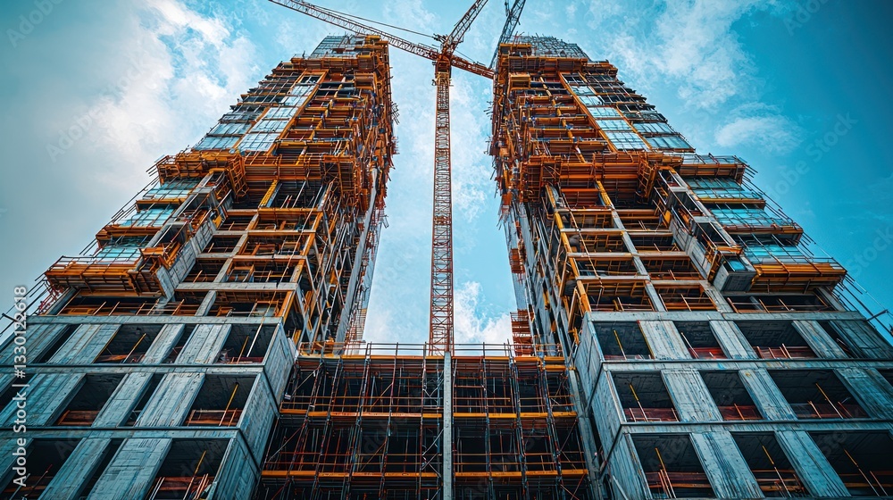 Fototapeta premium Towering construction site under vibrant sky