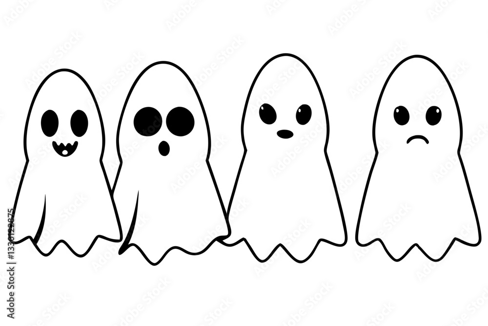Obraz premium ghost halloween horror set line art silhouette vector illustration