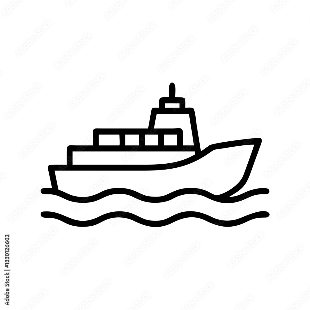 Fire-boat icon navigating waves, specialized transport concept Fire-boat icon navigating waves, specialized transport concept