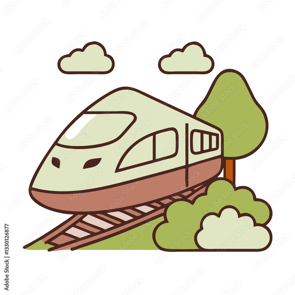 High-speed train icon traveling through greenery, specialized transport concept High-speed train icon traveling through greenery, specialized transport concept