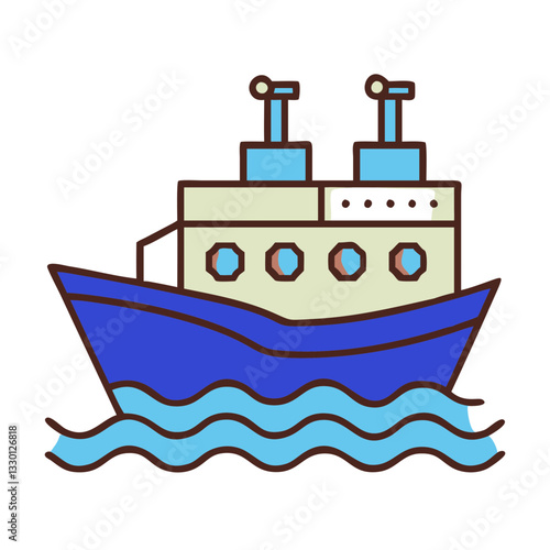 Icebreaker icon navigating through waves, specialized transport concept