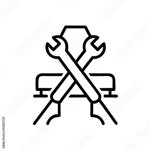 Railroad maintenance icon using tools, specialized transport concept