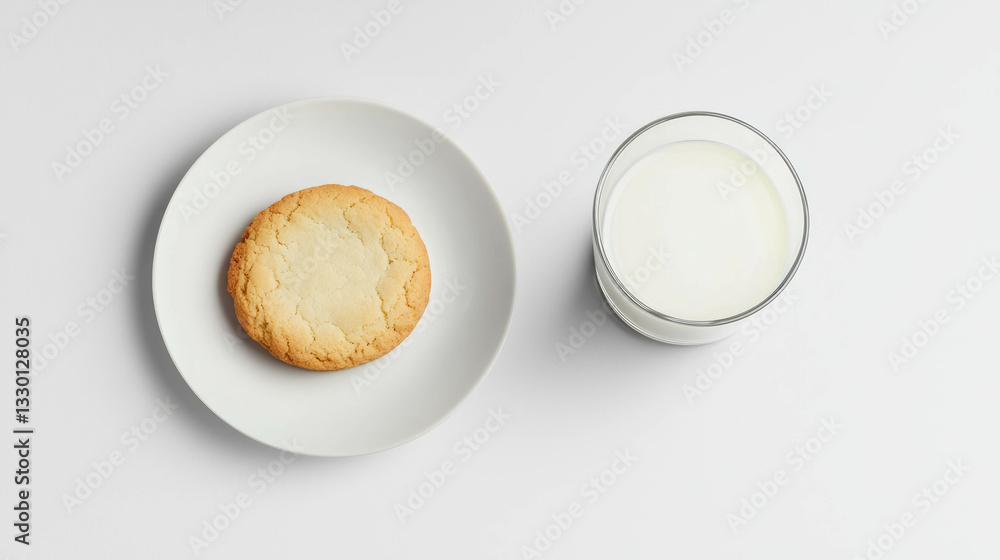 Delicious butter cookie on a plate with a glass of milk for snack time enjoyment Delicious butter cookie on a plate with a glass of milk for snack time enjoyment